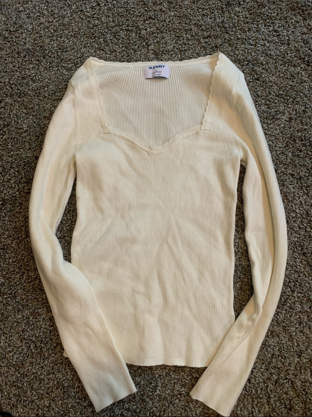 Old Navy Ivory Ribbed Square-Neck Long Sleeve Top